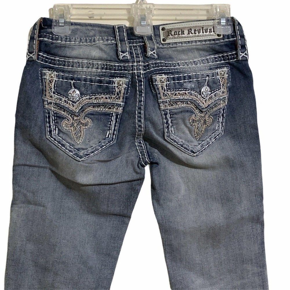 Rock Revival Jeans Sz 24 Embroidered Cropped Skinn - Picture 8 of 10